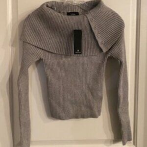Charcoal Grey Ribbed Off-The-Shoulder Sweater Top